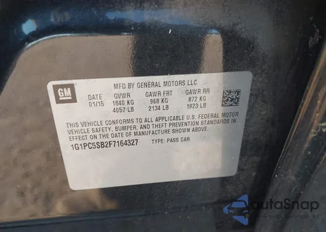 2015 Chevrolet Cruze 1Lt Auto from USA, damaged, VIN 1G1PC5SB2F7164327